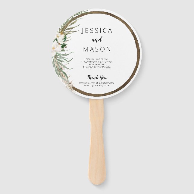 Leque Bohemian Wreath Wedding Fan Program (Frente)