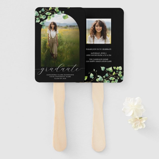 Leque Boho Arch Ivy, Graduação Negra (Frente e Verso)