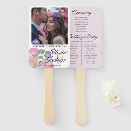 Leque Boho Blush Floral Wedding Program Hand Fan