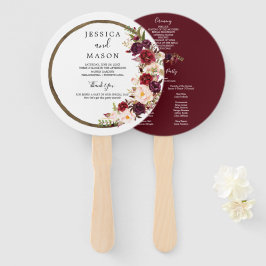 Leque Boho Burgundy Marsala Wedding Fan Program