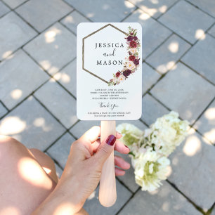 Leque Boho Burgundy Marsala Wedding Fan Program