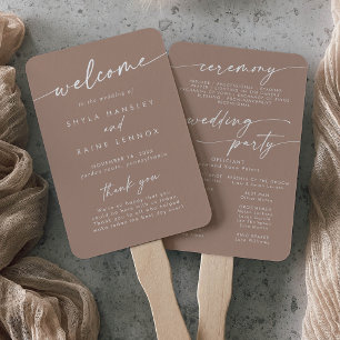 Leque Boho Chic Neutral Taupe Weding Program