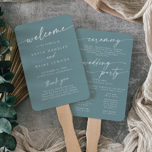 Leque Boho Chic Seafoam Teal Weding Program