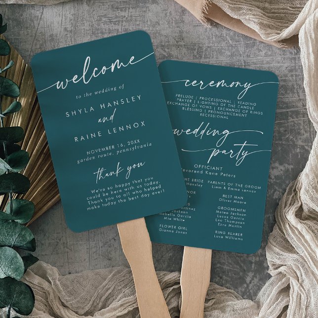Leque Boho Chic Teal Blue Weding Program (Criador carregado)