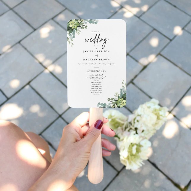 Leque Boho Eucalyptus Greenery Wedding Ceremony Program  (Criador carregado)