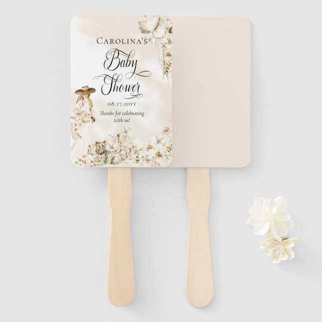 Leque Boho Leopard | Chá de fraldas tropical feminino (Frente e Verso)