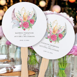 Leque Boho Lua Cristais Penas Flores Rosa Casamento 