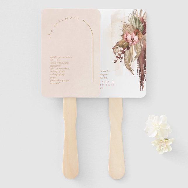 Leque Boho Oasis Wedding Program Blush ID959 (Frente e Verso)