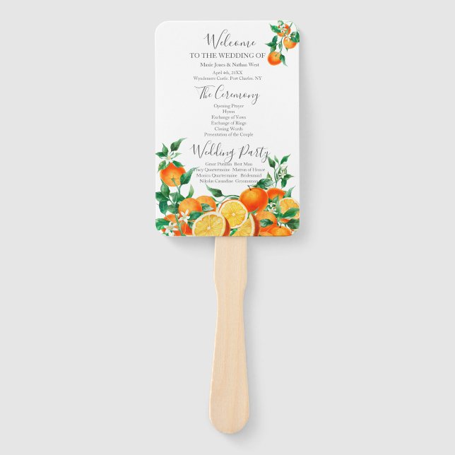 Leque Boho Orange Blossom Weding Program (Frente)
