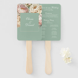 Leque Boho Pastel Sage & Blush Peonies Weding Program