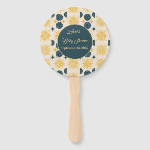 Leque Boho Personalizado Sol Lua Estrelas Azul Amarelo