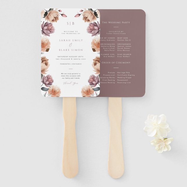 Leque Boho Purple Floral Garden Weding Program (Frente e Verso)