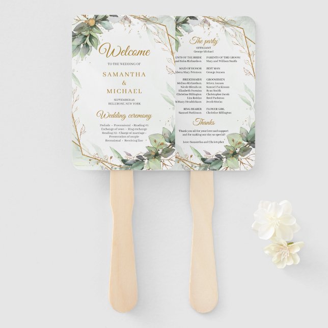 Leque Boho Simple primavera verde e casamento com moldur (Frente e Verso)