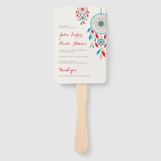 Leque Boho Tribal Feather Dreamcatcher Weding (Frente)