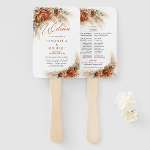 Leque Boho tropical terracotta floral pampas casamento