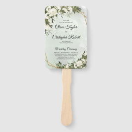 Leque Boho verde oliveira folhagem dourada armação rosas