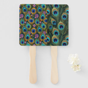 Leque Boho Vibrantes Penas de Pavão Florais