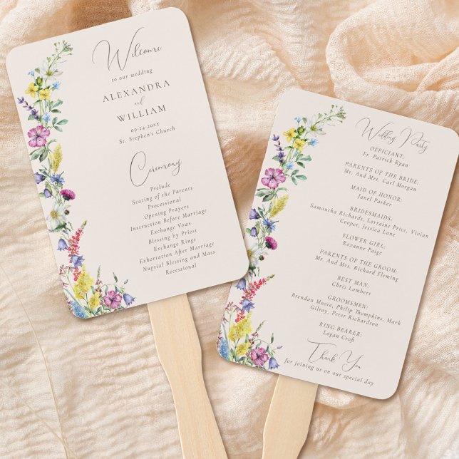 Leque Boho Wildflower Elegant Modern Weding Program (Criador carregado)