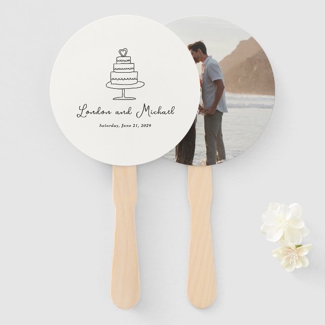 Leque Bolo Desenhado à Mão Doodle Casamento Moderno (Frente e Verso)
