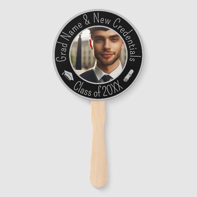 Leque Boné de formatura, Tassel, Diploma Silver Black Fo (Frente)