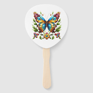 Leque Borboleta de vidro colorida com flores