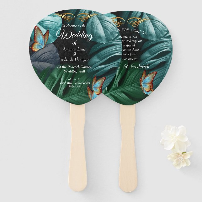 Leque Borboletas de Paraíso/Turquesa Tropical Splash (Frente e Verso)