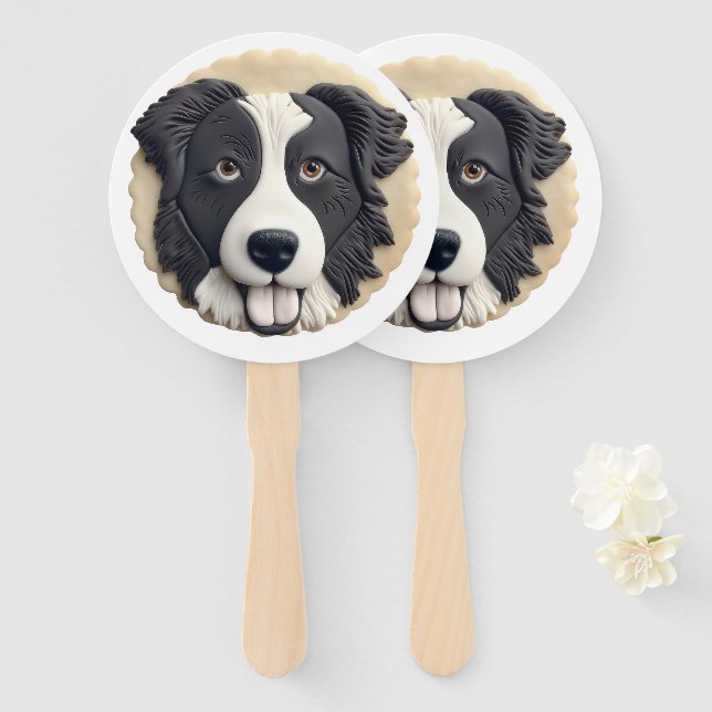 Leque Borda Collie Dog 3D Inscrito (Frente e Verso)