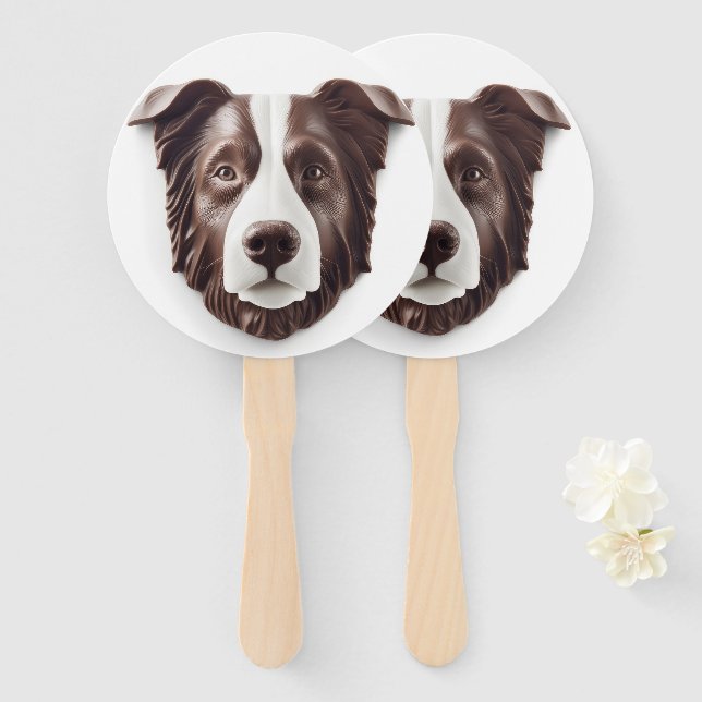 Leque Borda Collie Dog 3D Inscrito (Frente e Verso)