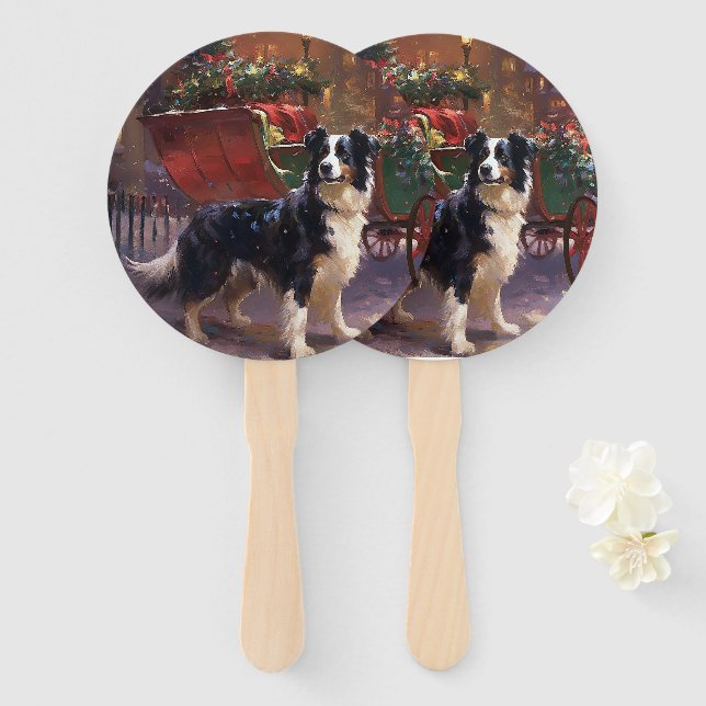Leque Border Collie Christmas Fesason (Frente e Verso)