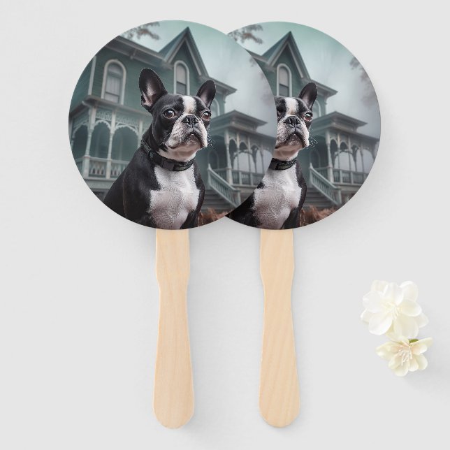 Leque Boston Terrier Halloween Scary (Frente e Verso)