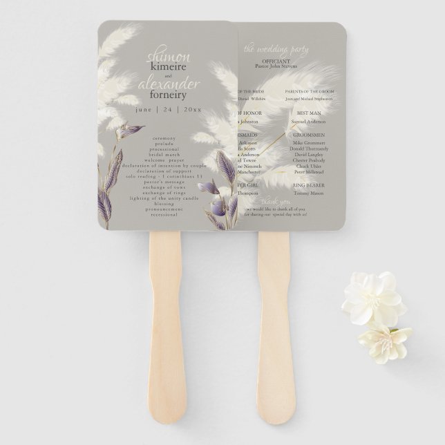 Leque Breezy Pampas Grass Wedding Program (Frente e Verso)