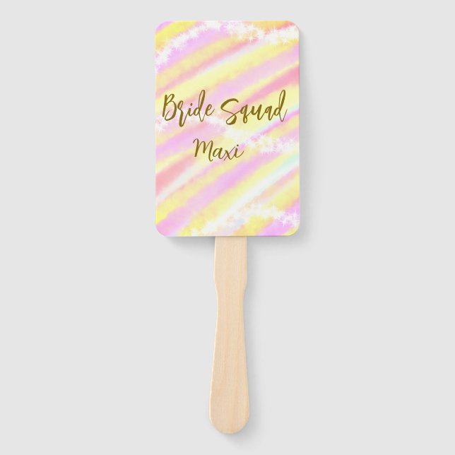 Leque Bride squad golden pastel pink colorful glitter br (Frente)