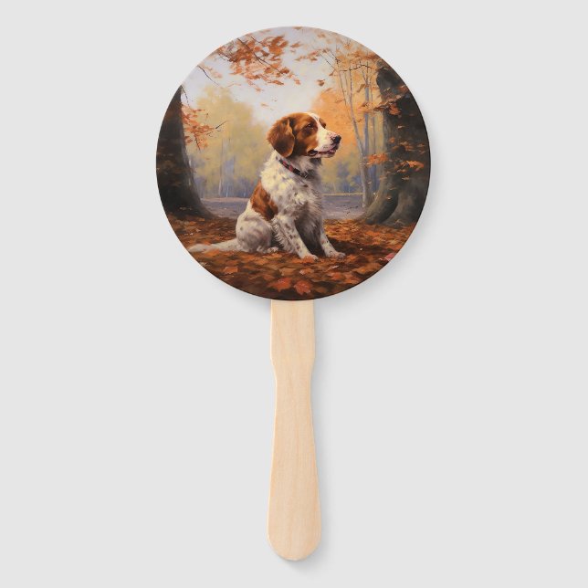 Leque Brittany Spaniel no outono deixa cair inspiração (Frente)