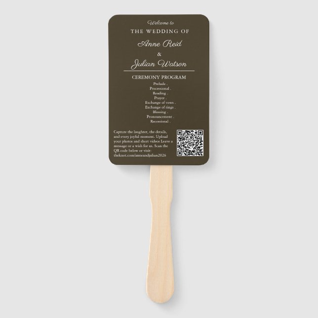 Leque Brown Modern Wedding Ceremony Program Hand fans (Frente)
