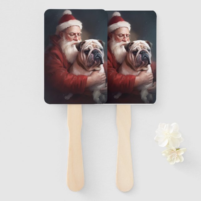 Leque Buldogue com Papai Noel Natal Festivo (Frente e Verso)