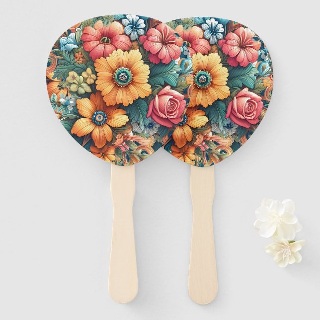 Leque Buquê Deslumbrante de Flores (Frente e Verso)