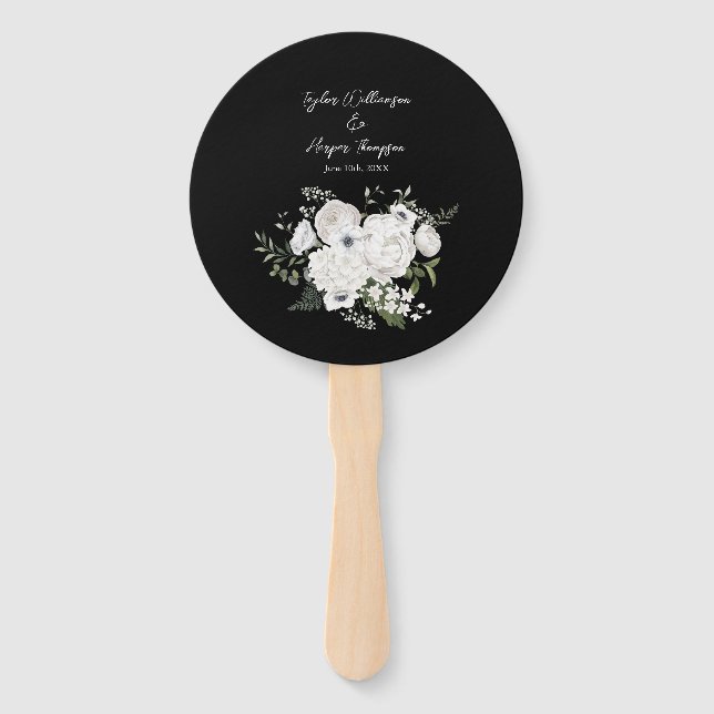 Leque Buquê Floral Branco e Preto Moderno (Frente)