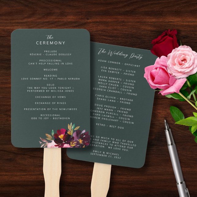 Leque Burgundia Floresta Verde Escamuflada Aquarela Flor (Criador carregado)