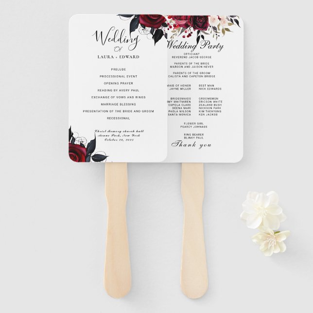 Leque Burgundy Bliss: Padrão Elegante da Vinha Floral no (Frente e Verso)