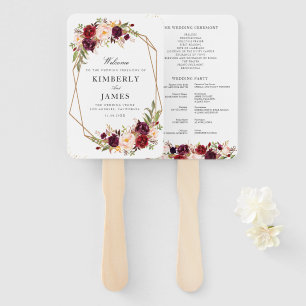 Leque Burgundy e blush programa de casamento floral