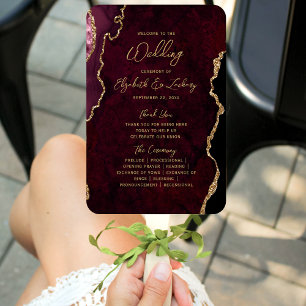 Leque Burgundy Red Dourado Agate Script Wedment