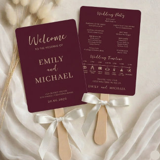 Leque Burgundy Wedding Program Timeline Elegant Modern