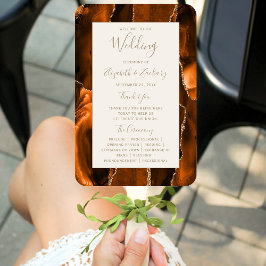 Leque Burnt Orange Gold Agate Ivory Wedding Program
