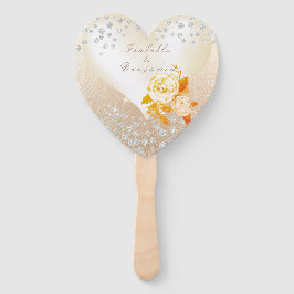 Leque Cabeça de Rosa Dourado Elegante de Casamento