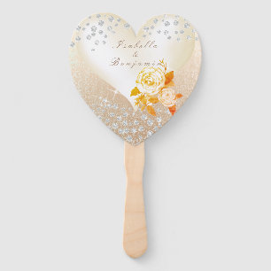 Leque Cabeça de Rosa Dourado Elegante de Casamento