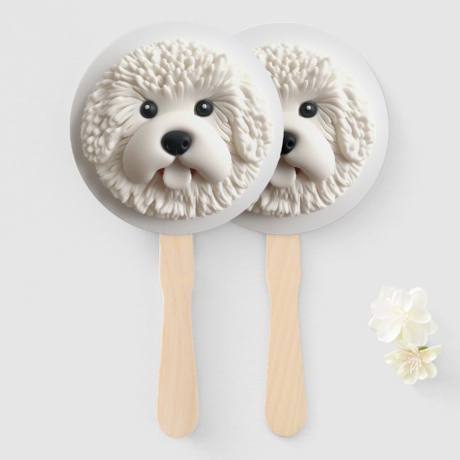 Leque Cachorro Bichon Frise Inspirado em 3D (Frente e Verso)