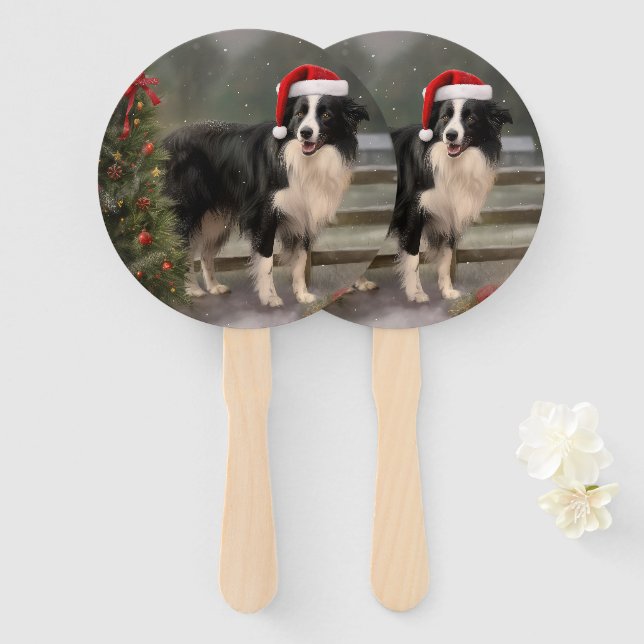 Leque Cachorro Border Collie na Neve Natal (Frente e Verso)