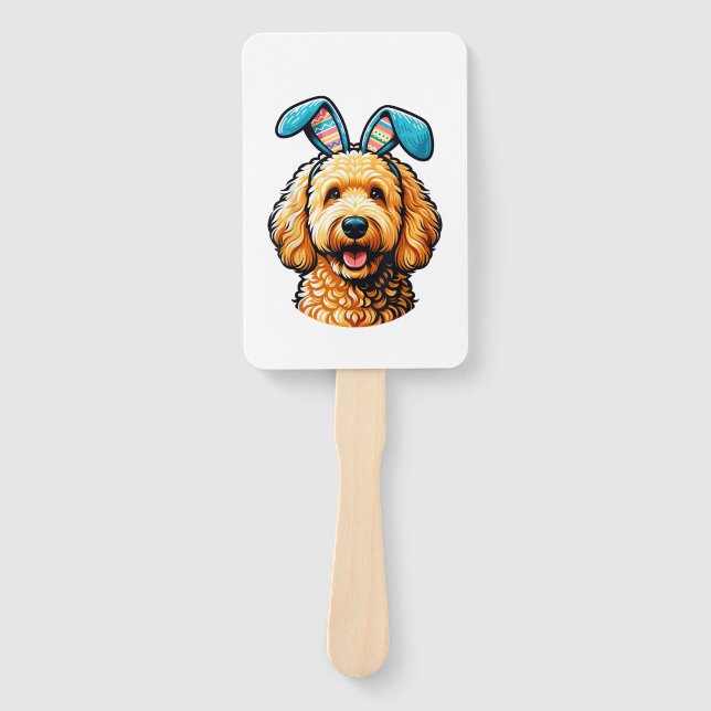 Leque Cachorro Goldendoodle da Páscoa Usando Orelhas de  (Frente)