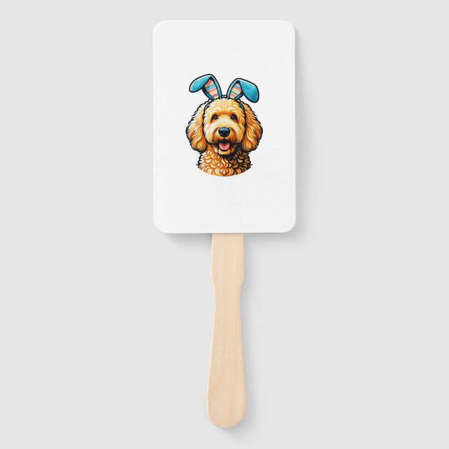 Leque Cachorro Goldendoodle de Páscoa Vestindo Orelhas d (Frente)