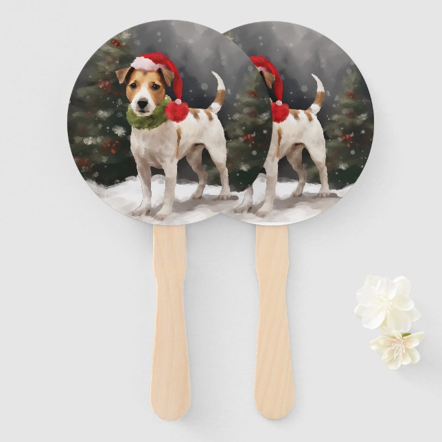 Leque Cachorro Jack Russell na Neve Natal (Frente e Verso)